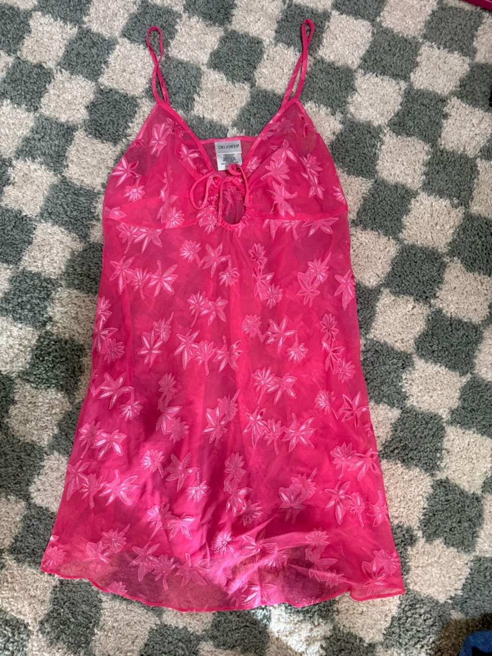 DELICATES Vintage Barbie Pink Floral Sheer Babydoll Chemise Slip Dress Keyhole
